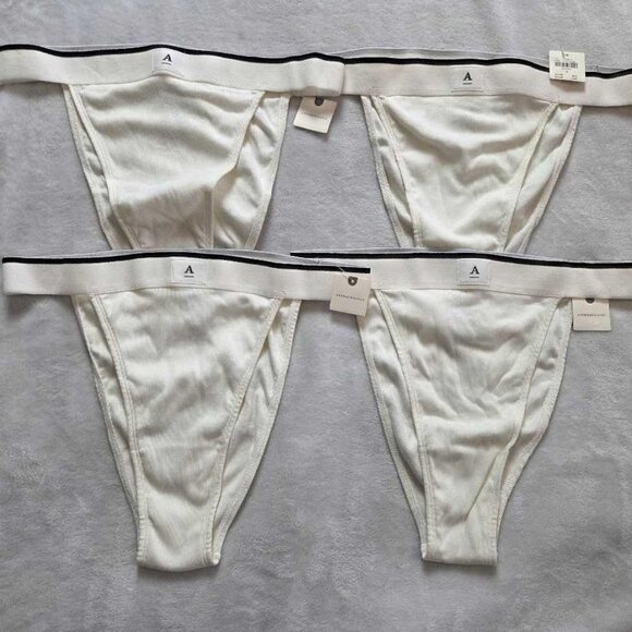 New SET OF 4 M By Anthropologie ribbed cotton bikini panty panties in white